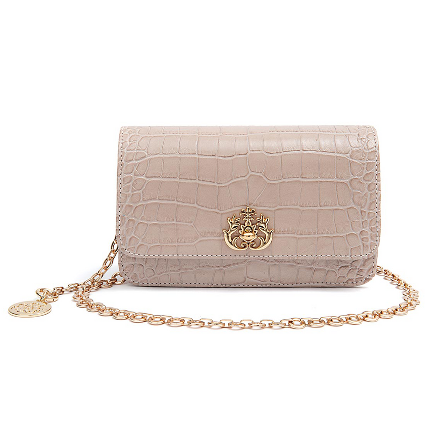 BOLSA CARTEIRA FOREVER  PEQUENA COURO NEW CROCO NEVOA
