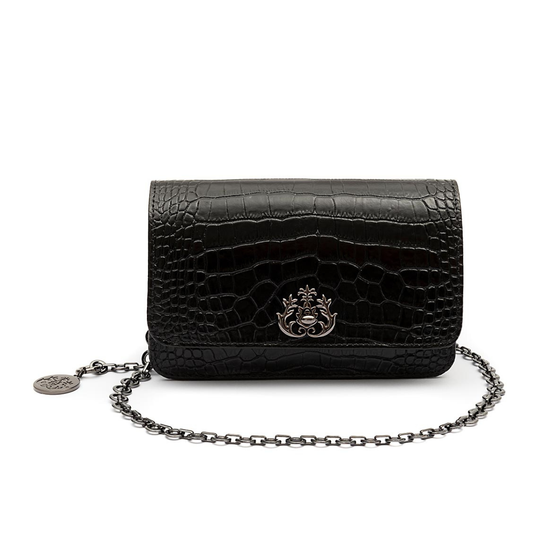 BOLSA CARTEIRA FOREVER PEQUENA COURO NEW CROCO PRETO ONIX