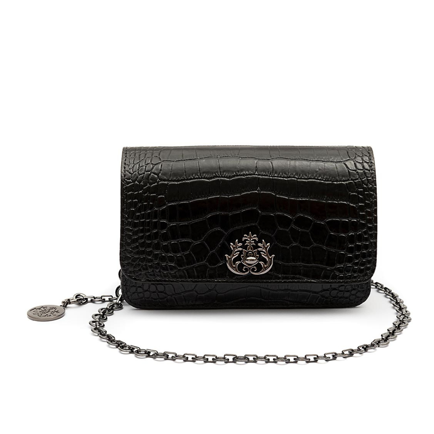 BOLSA CARTEIRA FOREVER PEQUENA COURO NEW CROCO PRETO ONIX