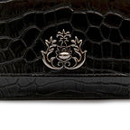 BOLSA CARTEIRA FOREVER PEQUENA COURO NEW CROCO PRETO ONIX