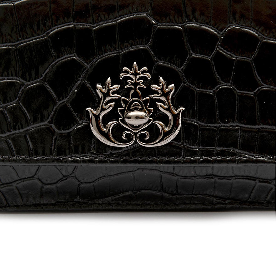 BOLSA CARTEIRA FOREVER PEQUENA COURO NEW CROCO PRETO ONIX