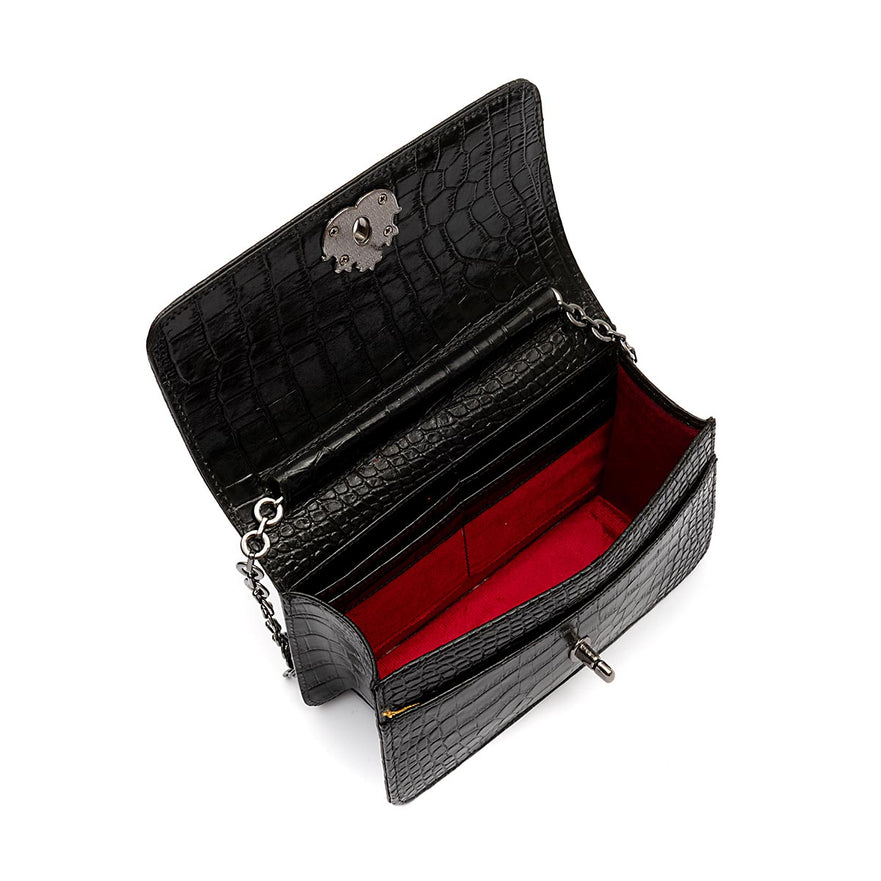 BOLSA CARTEIRA FOREVER PEQUENA COURO NEW CROCO PRETO ONIX