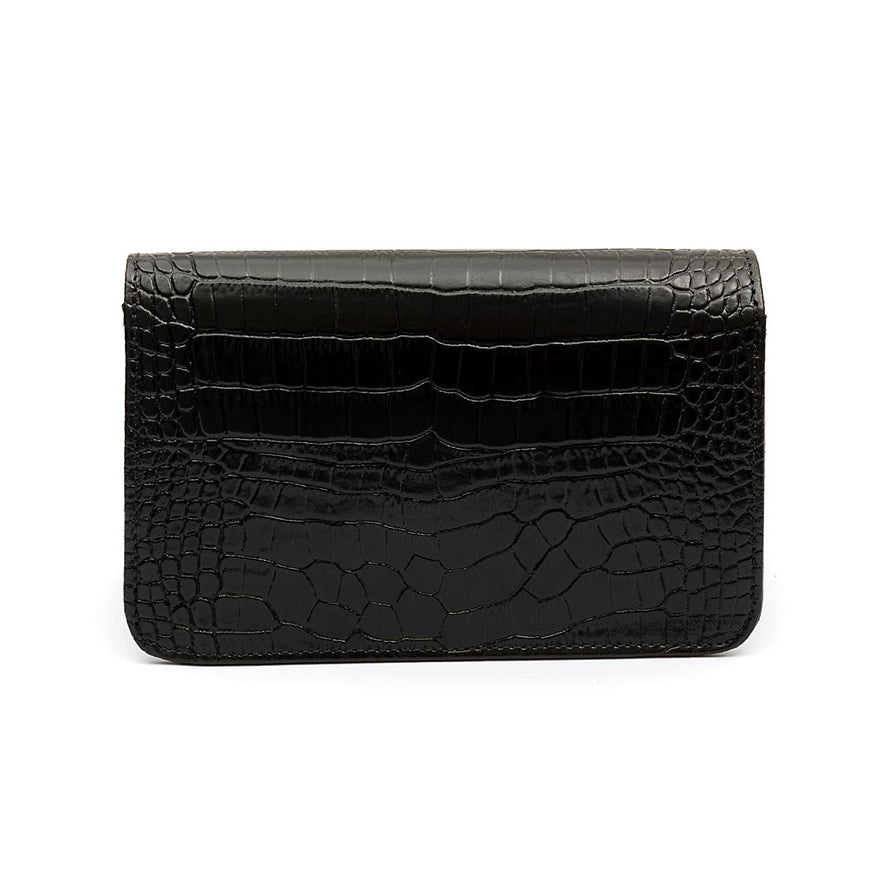 BOLSA CARTEIRA FOREVER PEQUENA COURO NEW CROCO PRETO ONIX