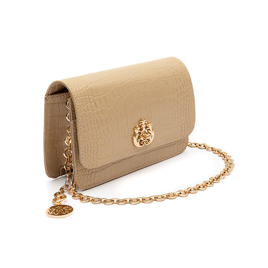 BOLSA CARTEIRA  FOREVER PEQUENA COURO NEW CROCO NATA OURO