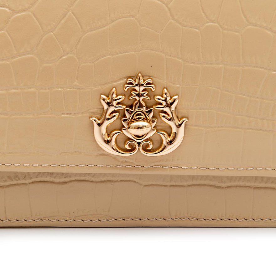 BOLSA CARTEIRA  FOREVER PEQUENA COURO NEW CROCO NATA OURO
