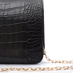 BOLSA CARTEIRA FOREVER PEQUENA COURO NEW CROCO PRETO OURO