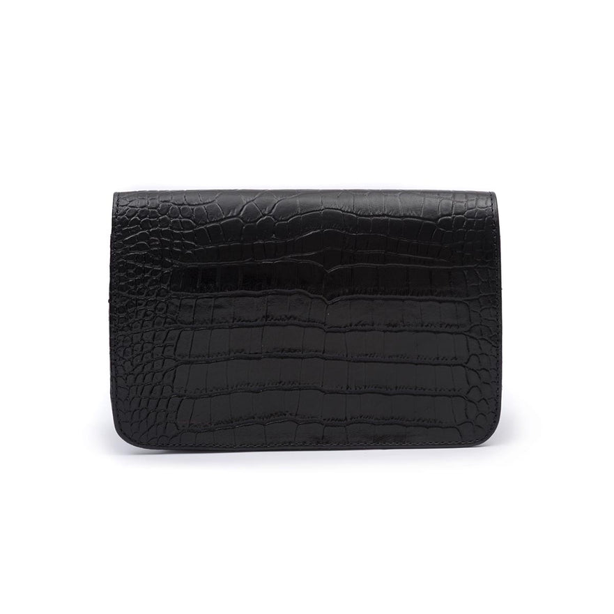 BOLSA CARTEIRA FOREVER PEQUENA COURO NEW CROCO PRETO OURO