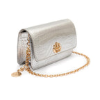 BOLSA CARTEIRA FOREVER PEQUENA COURO NEW CROCO PRATA OURO