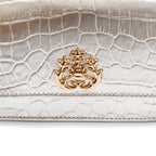 BOLSA CARTEIRA FOREVER PEQUENA COURO NEW CROCO PRATA OURO