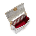 BOLSA CARTEIRA FOREVER PEQUENA COURO NEW CROCO PRATA OURO