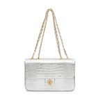 BOLSA BAGUETE ANNE JUMBO COURO NEW CROCO PRATA OURO
