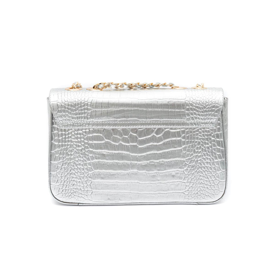 BOLSA BAGUETE ANNE JUMBO COURO NEW CROCO PRATA OURO
