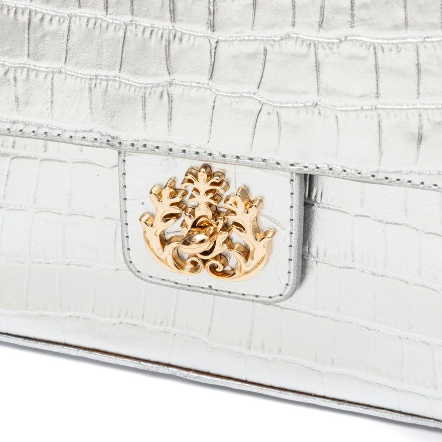 BOLSA BAGUETE ANNE JUMBO COURO NEW CROCO PRATA OURO