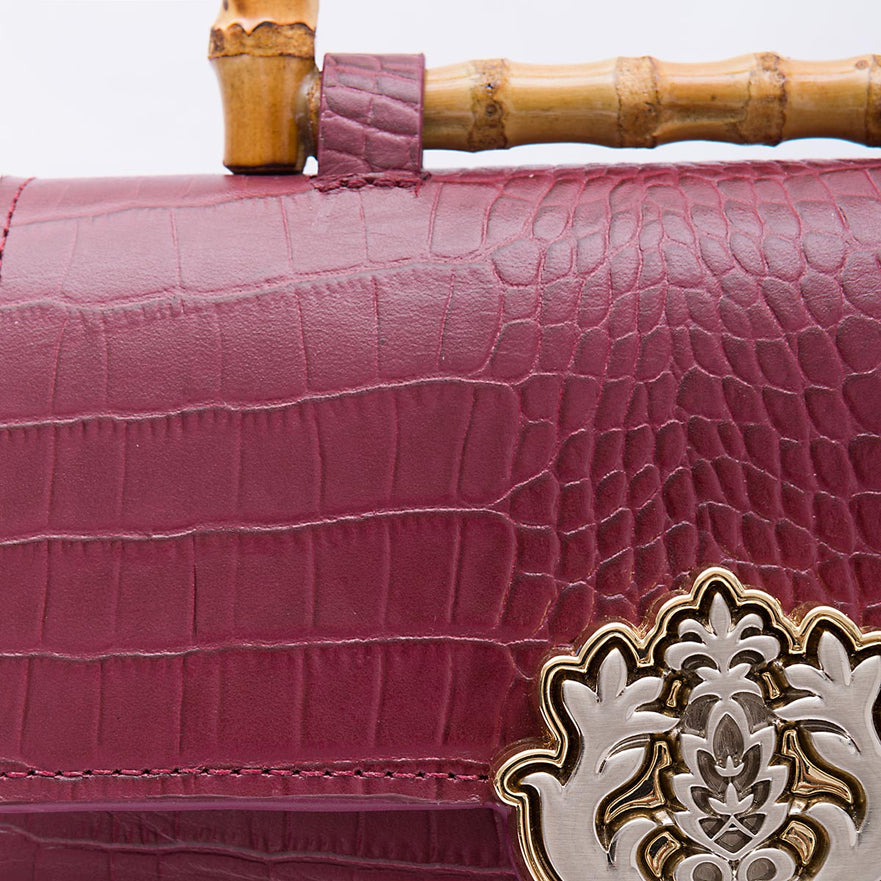 BOLSA TOP HANDLE MÉDIA COURO MAXI CROCO BURGUNDY