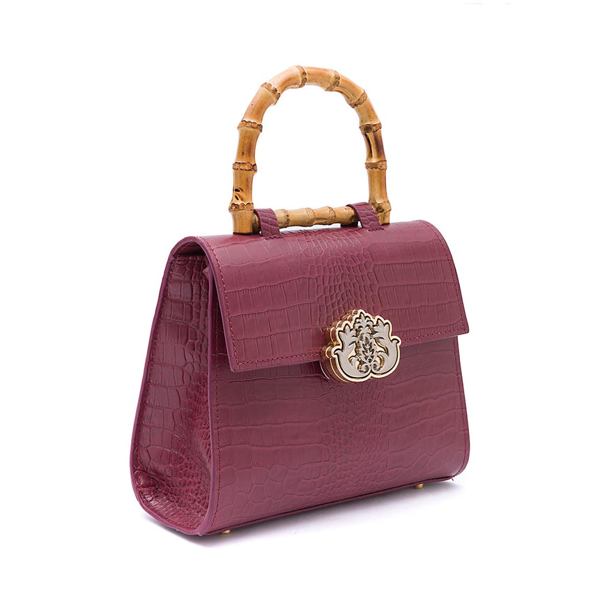 BOLSA TOP HANDLE MÉDIA COURO MAXI CROCO BURGUNDY