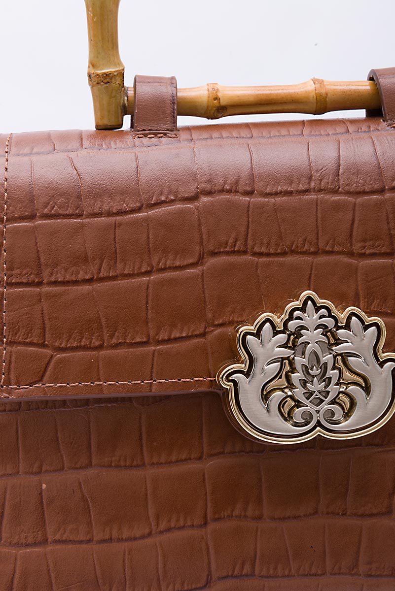 BOLSA TOP HANDLE  MÉDIA COURO MAXI CROCO PECAN