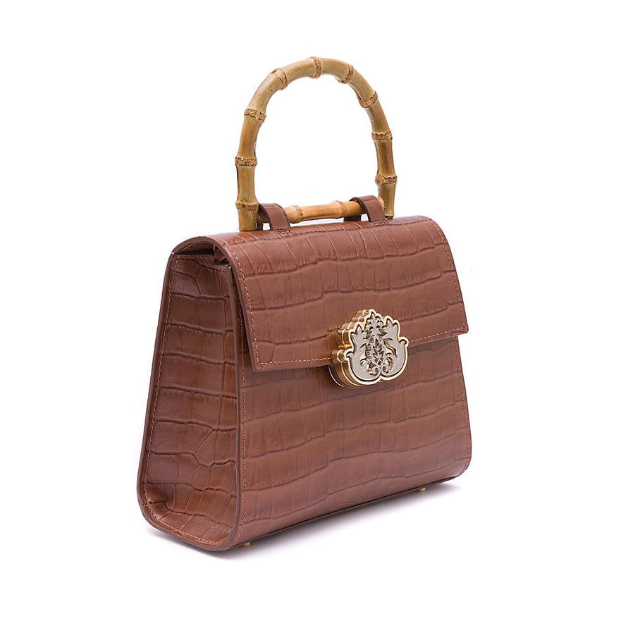 BOLSA TOP HANDLE  MÉDIA COURO MAXI CROCO PECAN
