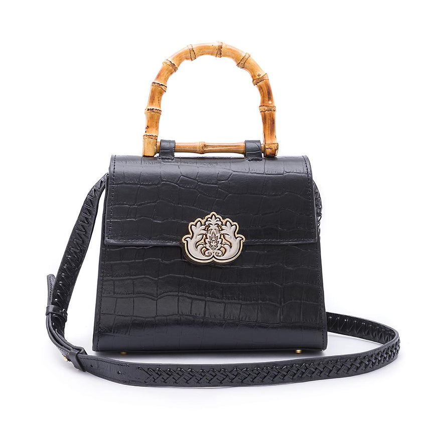 BOLSA TOP HANDLE MÉDIA COURO MAXI CROCO PRETO