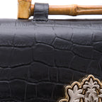 BOLSA TOP HANDLE MÉDIA COURO MAXI CROCO PRETO
