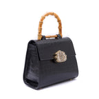 BOLSA TOP HANDLE MÉDIA COURO MAXI CROCO PRETO