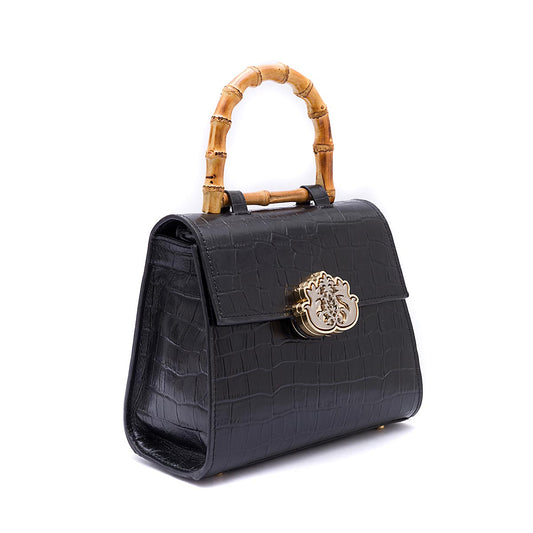 BOLSA TOP HANDLE MÉDIA COURO MAXI CROCO PRETO