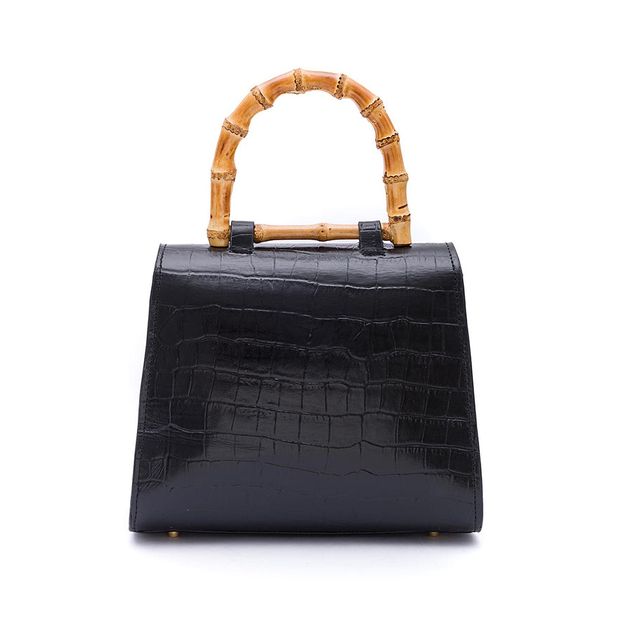 BOLSA TOP HANDLE MÉDIA COURO MAXI CROCO PRETO