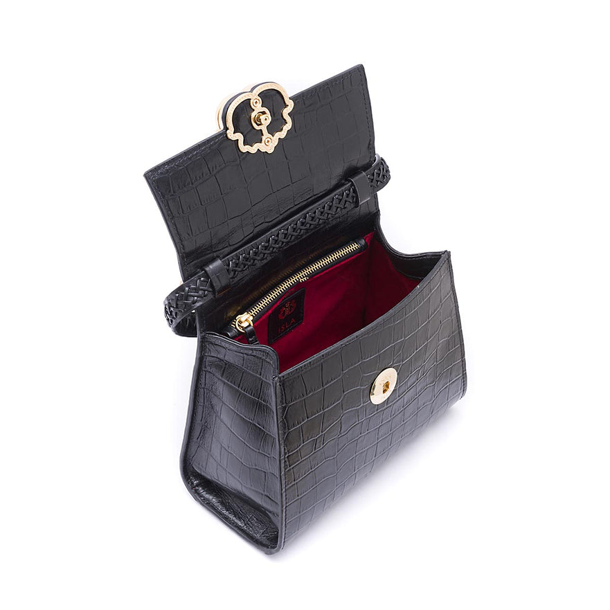 BOLSA TOP HANDLE MÉDIA COURO MAXI CROCO PRETO