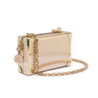 BOLSA CLUTCH TRUNK PEQUENA COURO METALIZADO OURO