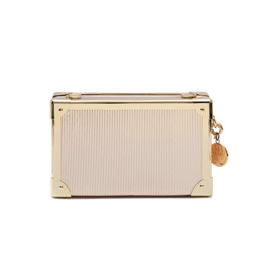 BOLSA CLUTCH TRUNK PEQUENA COURO METALIZADO OURO