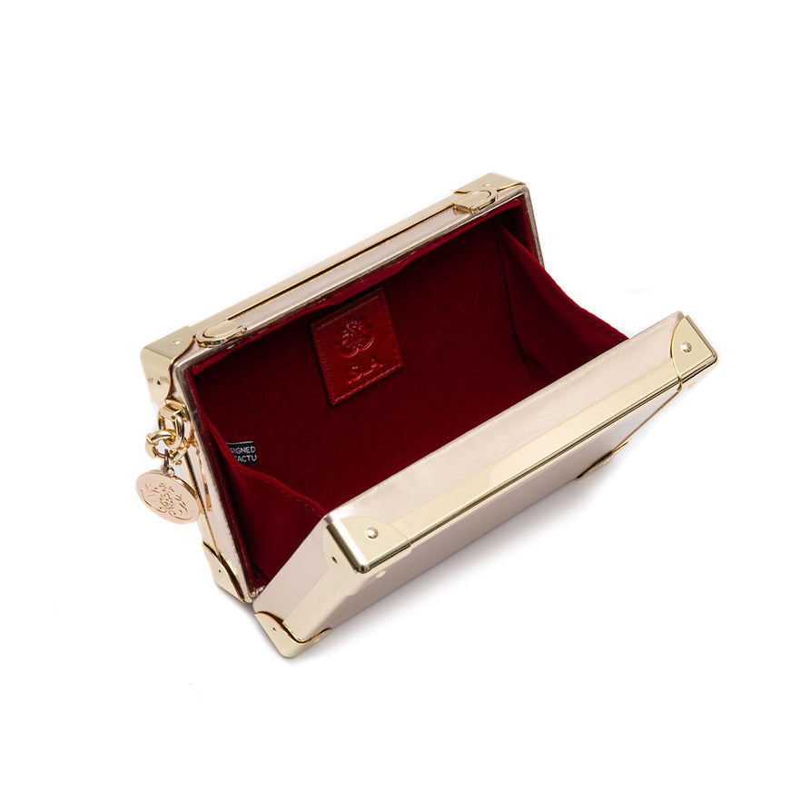 BOLSA CLUTCH TRUNK PEQUENA COURO METALIZADO OURO