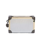 BOLSA CLUTCH  TRUNK PEQUENA EM  COURO METALIZADO SPECCHIO PRATA