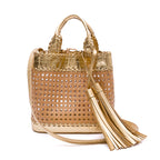 BOLSA TOTE PALHA SEXTAVADA MÉDIA COURO OURO