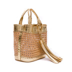 BOLSA TOTE PALHA SEXTAVADA MÉDIA COURO OURO