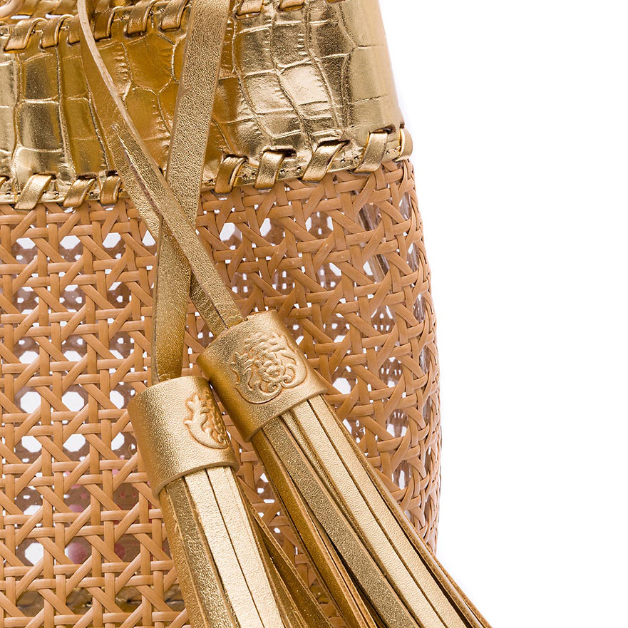 BOLSA TOTE PALHA SEXTAVADA MÉDIA COURO OURO