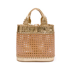 BOLSA TOTE PALHA SEXTAVADA MÉDIA COURO OURO