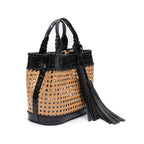 BOLSA TOTE PALHA SEXTAVADA MÉDIA COURO PRETA