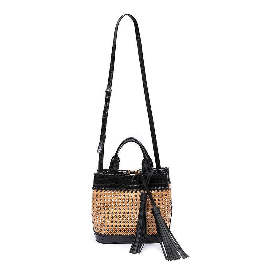 BOLSA TOTE PALHA SEXTAVADA MÉDIA COURO PRETA