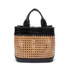 BOLSA TOTE PALHA SEXTAVADA MÉDIA COURO PRETA