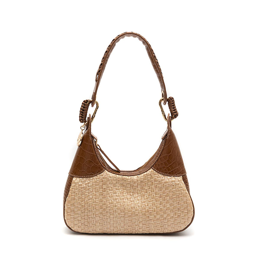 BOLSA MOON HOBO PEQUENA  NEW CROCO PALHA DAMIER NATURAL AVELÃ