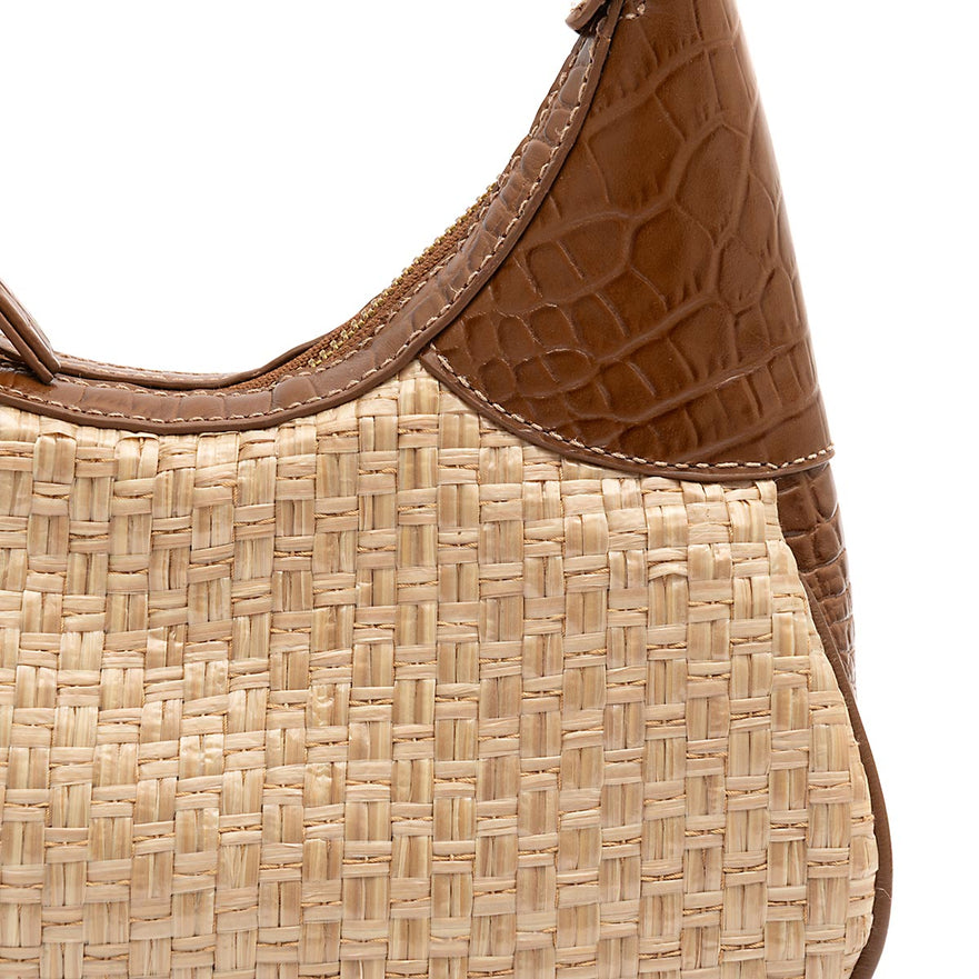 BOLSA MOON HOBO PEQUENA  NEW CROCO PALHA DAMIER NATURAL AVELÃ