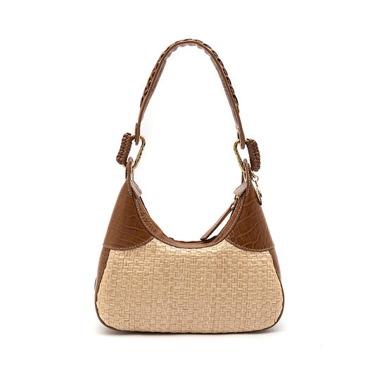 BOLSA MOON HOBO PEQUENA  NEW CROCO PALHA DAMIER NATURAL AVELÃ