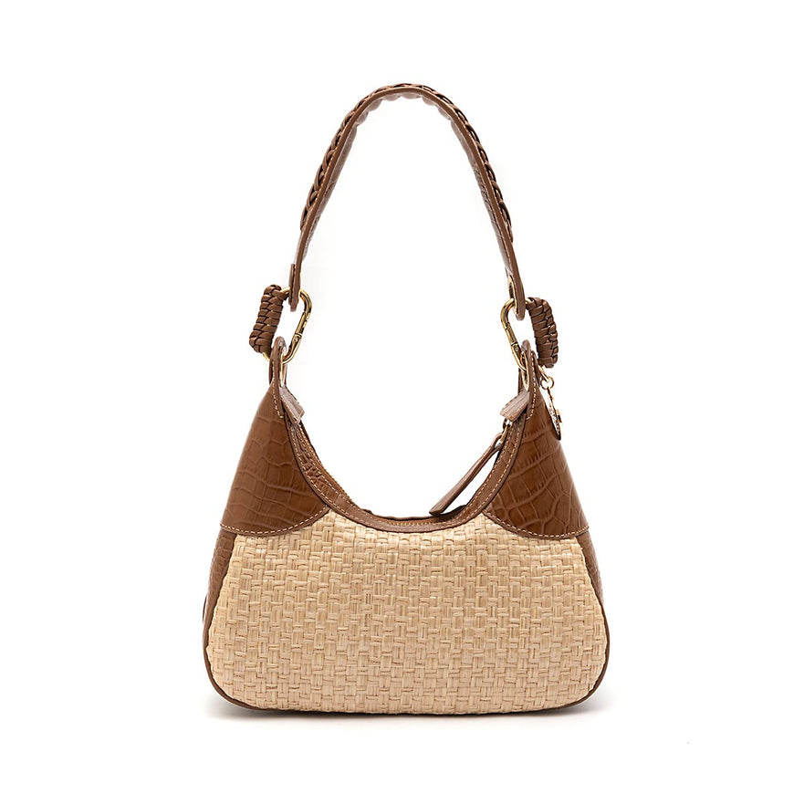 BOLSA MOON HOBO PEQUENA  NEW CROCO PALHA DAMIER NATURAL AVELÃ
