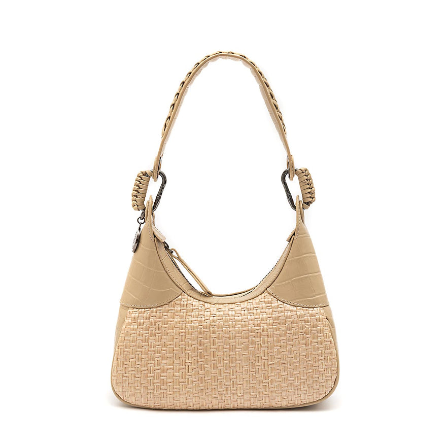 BOLSA MOON HOBO PEQUENA CROCO PALHA DAMIER NATURAL