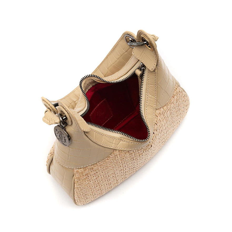 BOLSA MOON HOBO PEQUENA CROCO PALHA DAMIER NATURAL