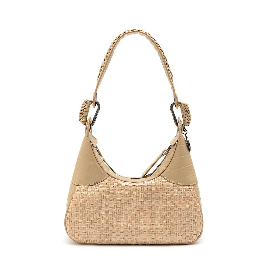 BOLSA MOON HOBO PEQUENA CROCO PALHA DAMIER NATURAL