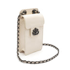 BOLSA POUCH ANNE PEQUENA COURO GLOSS VANILLA ONIX
