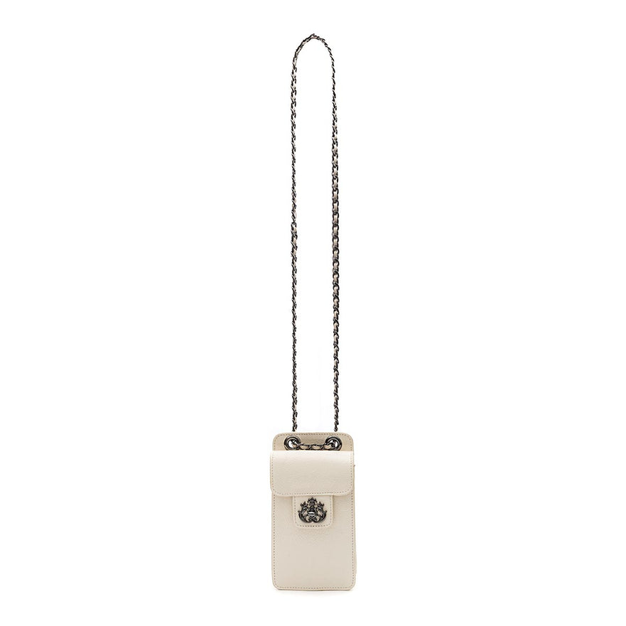 BOLSA POUCH ANNE PEQUENA COURO GLOSS VANILLA ONIX