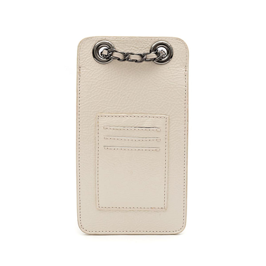 BOLSA POUCH ANNE PEQUENA COURO GLOSS VANILLA ONIX