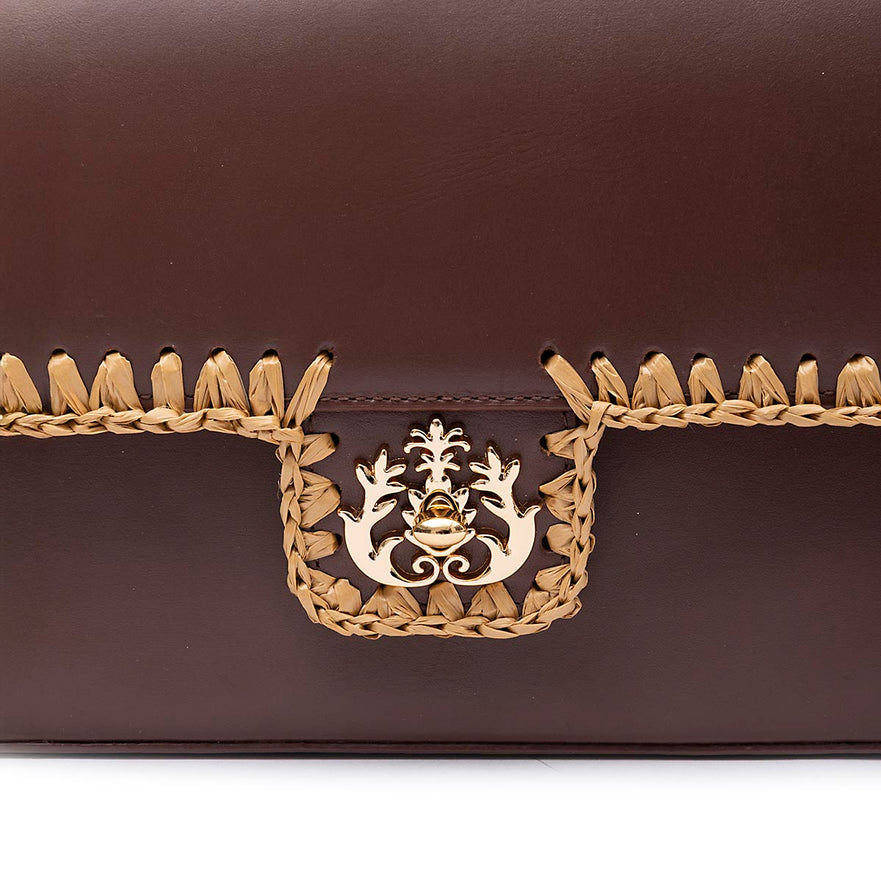 BOLSA ANNE JUMBO GRANDE COURO WHASHED PINHÃO CROCHÊ NATURAL