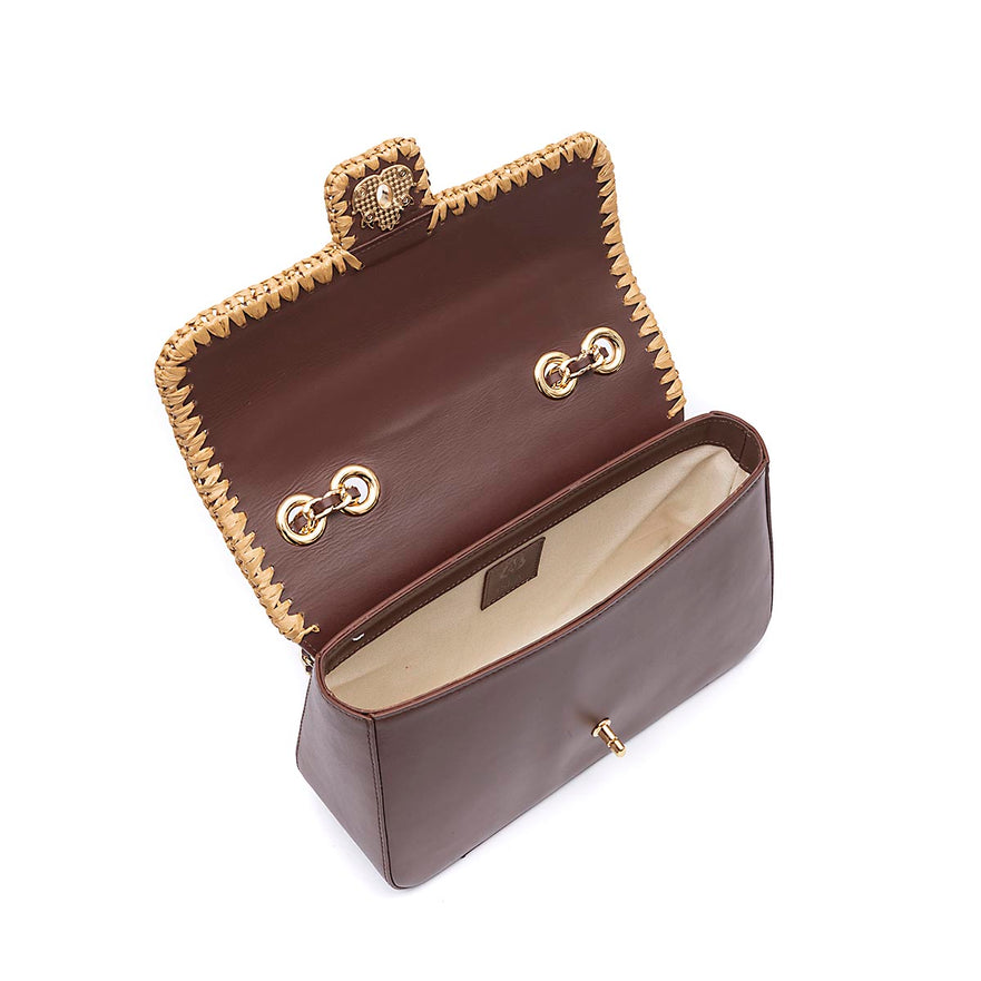 BOLSA ANNE JUMBO GRANDE COURO WHASHED PINHÃO CROCHÊ NATURAL